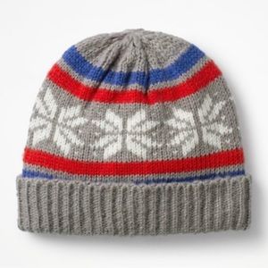 Boden Fair Isle Knit Grey Beanie Toboggan Snowflake Pattern
